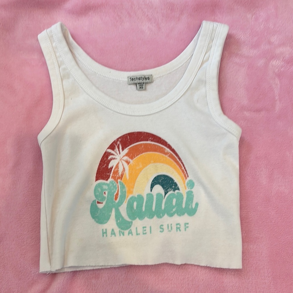 White and Red Retro Graphic Tank Top